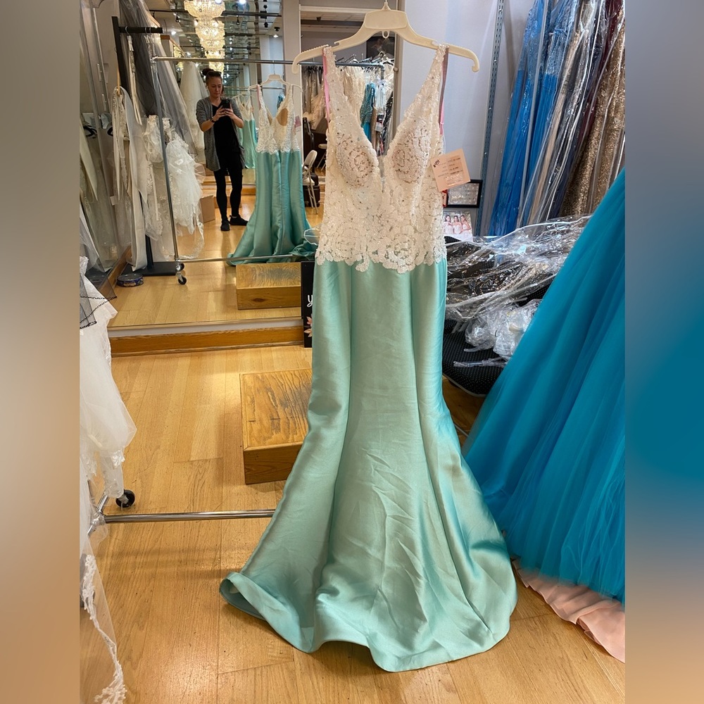 Ivory and mint prom dress